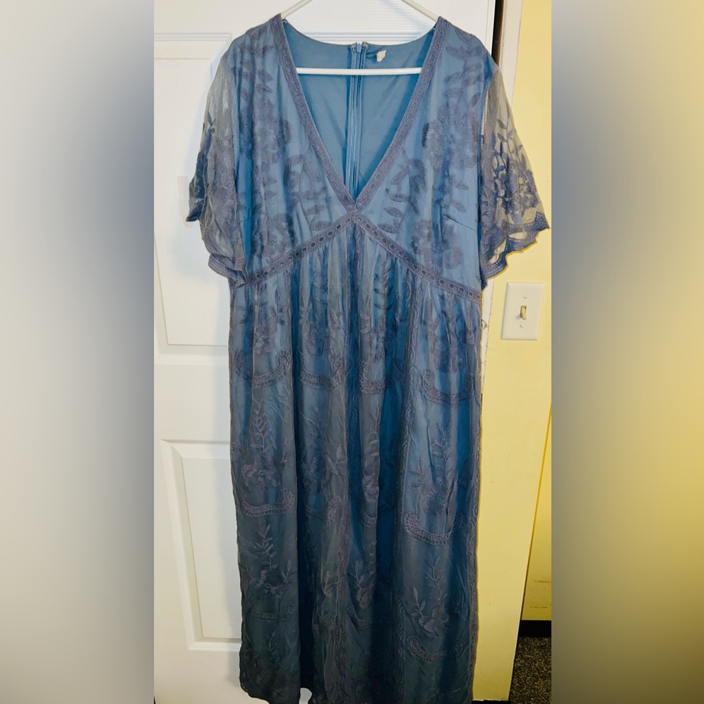 Pinkblush Blue Flutter Sleeve Maxi Dress